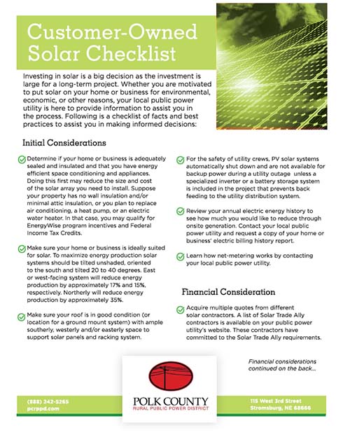 Customer-Owned Solar Checklist